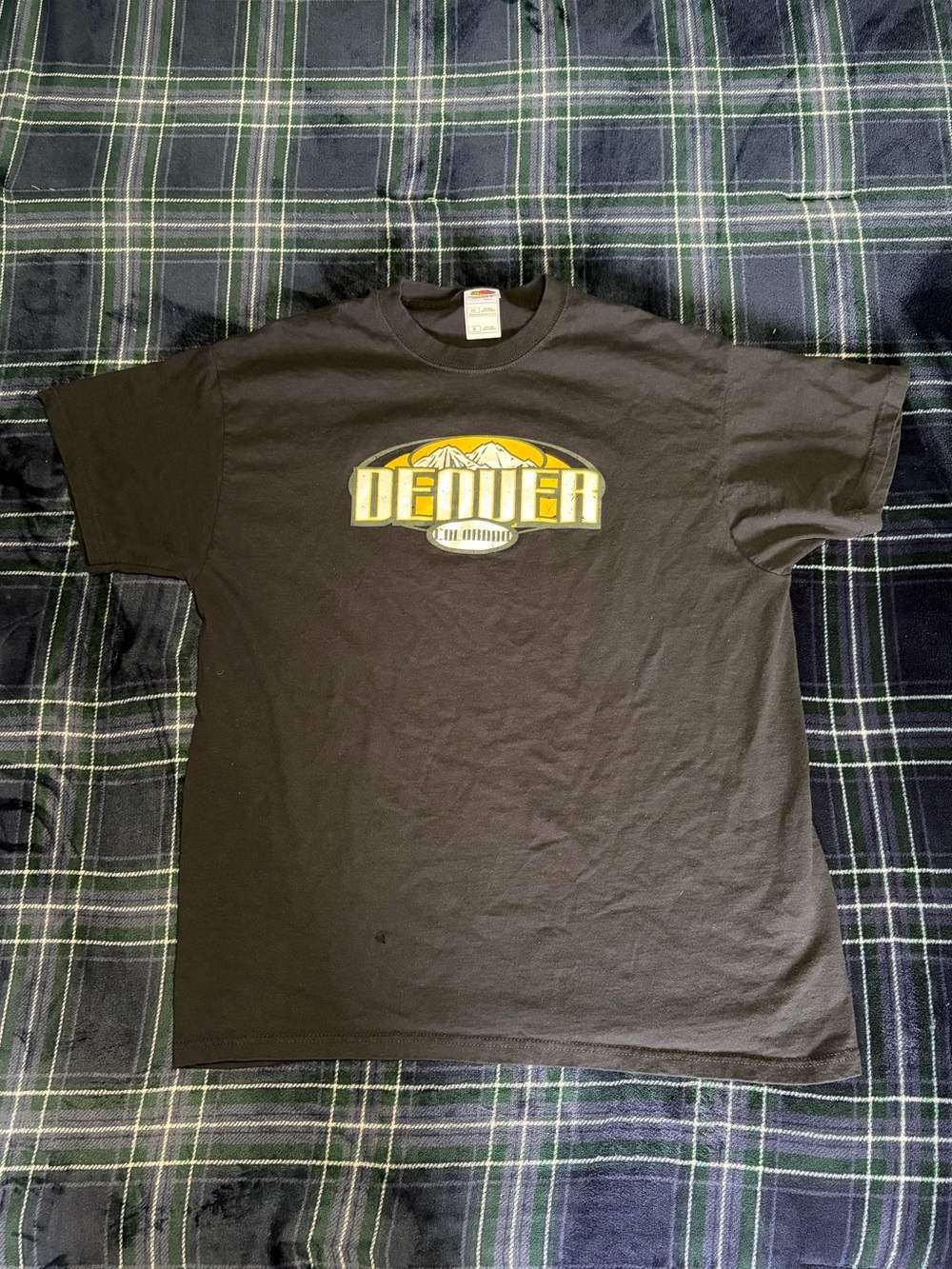Black Denver Colorado Heavyweight tee with white and yellow logo. Size XL.